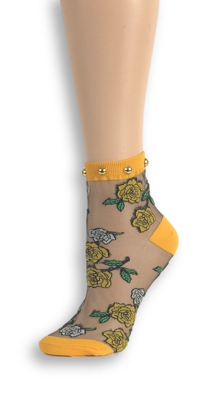 Sharp Orange Roses Custom Sheer Socks with beads - Global Trendz Fashion®