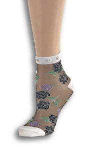 Sharp Black Roses Custom Sheer Socks with beads - Global Trendz Fashion®
