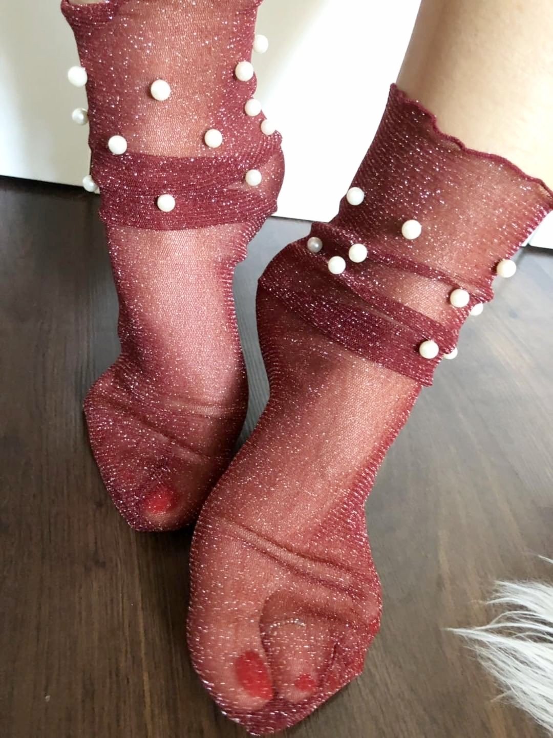 Pearly Maroon Tulle Socks - Global Trendz Fashion®