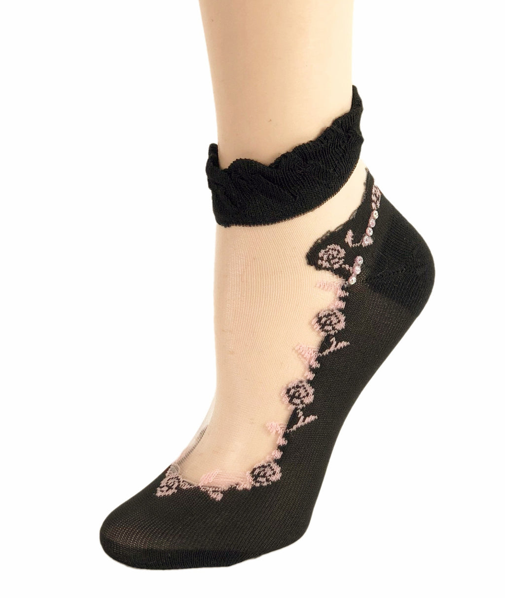 Sleek Pink Roses Ankle Sheer Socks - Global Trendz Fashion®