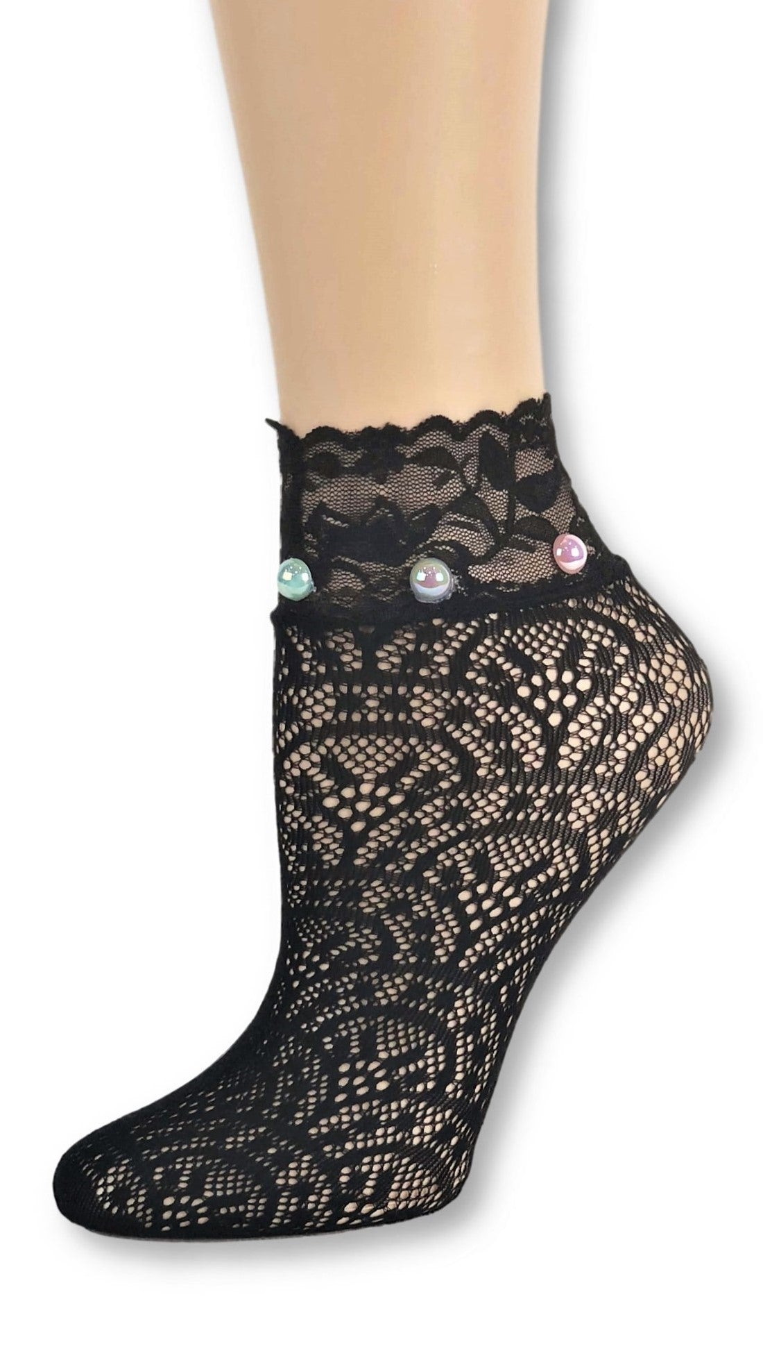 Tornado Black Custom Mesh Socks with beads - Global Trendz Fashion®