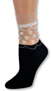 Tiny Flowers Black Custom Sheer Socks with beads - Global Trendz Fashion®