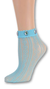 Heart Cool Blue Custom Mesh Socks with beads - Global Trendz Fashion®