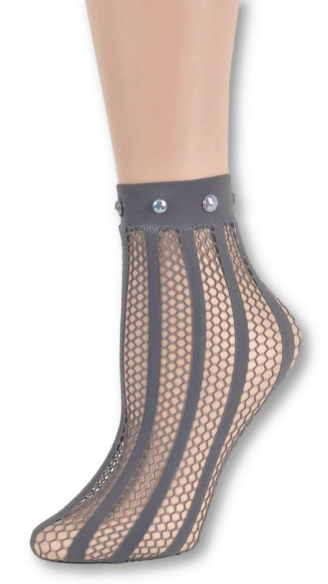 Striped Grey Custom Mesh Socks with beads - Global Trendz Fashion®