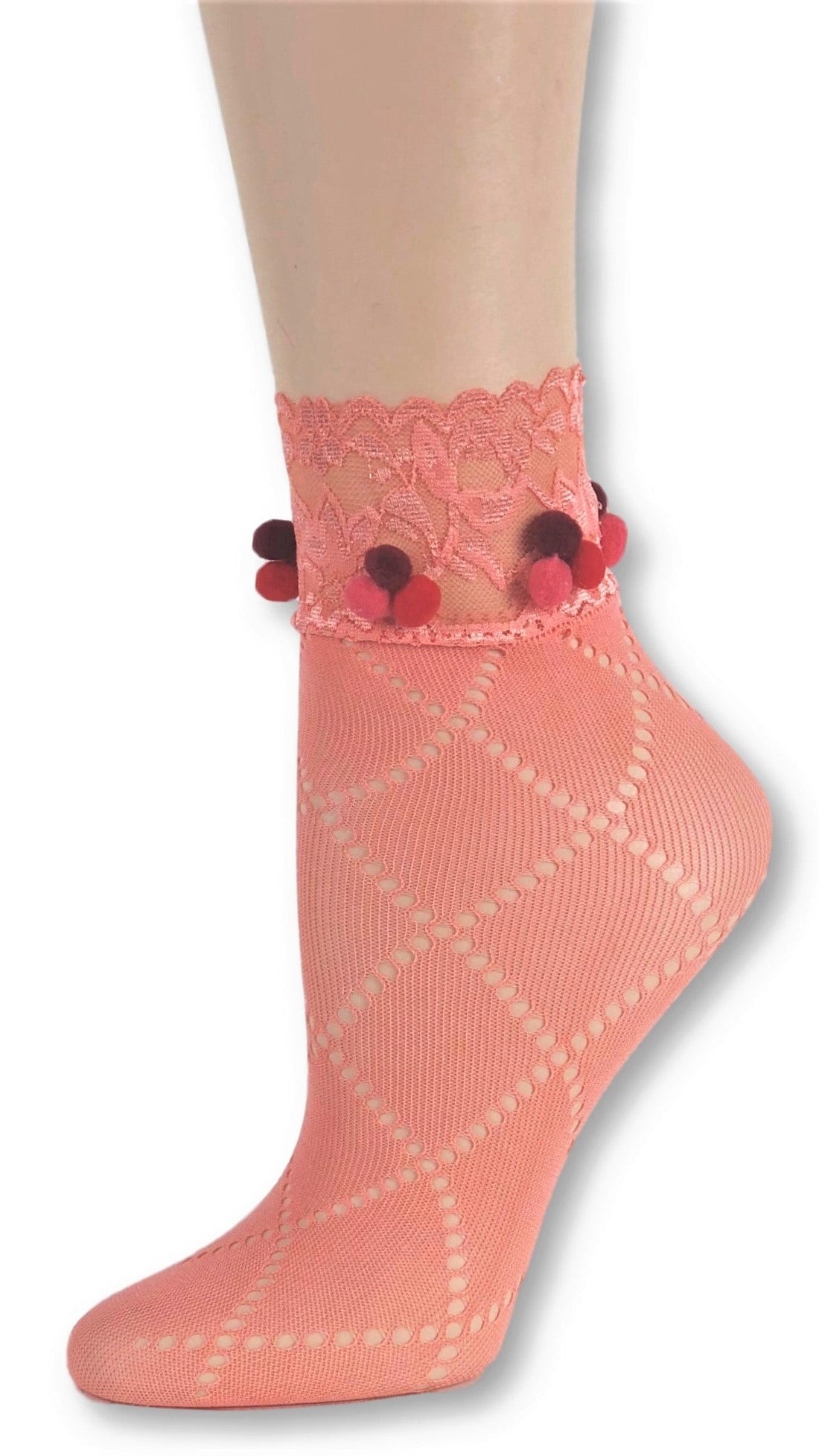 Glowing Orange Custom Mesh Socks with pompom - Global Trendz Fashion®