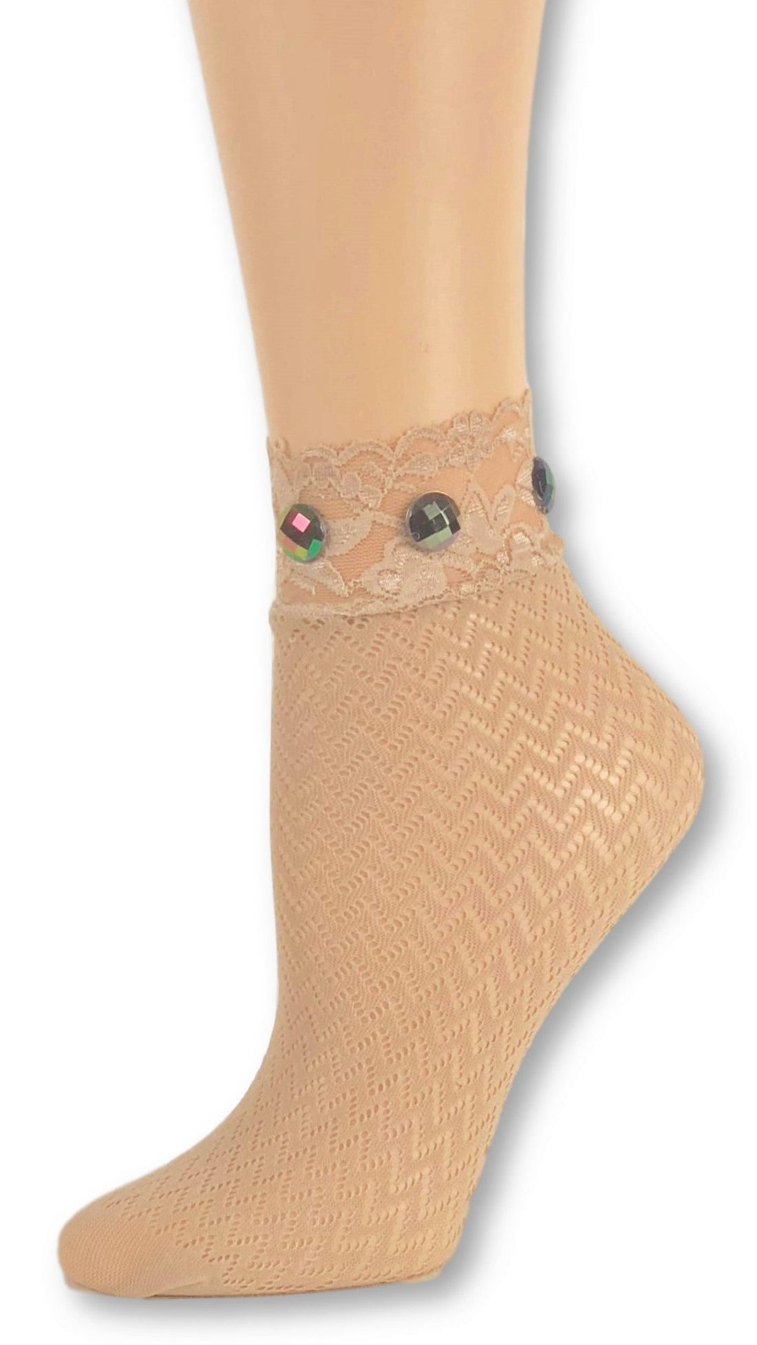 Sleek Beige Custom Mesh Socks with beads - Global Trendz Fashion®