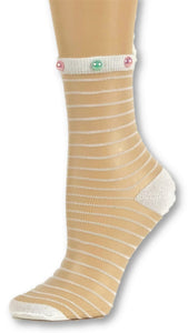 White Striped Custom Sheer Socks with beads - Global Trendz Fashion®