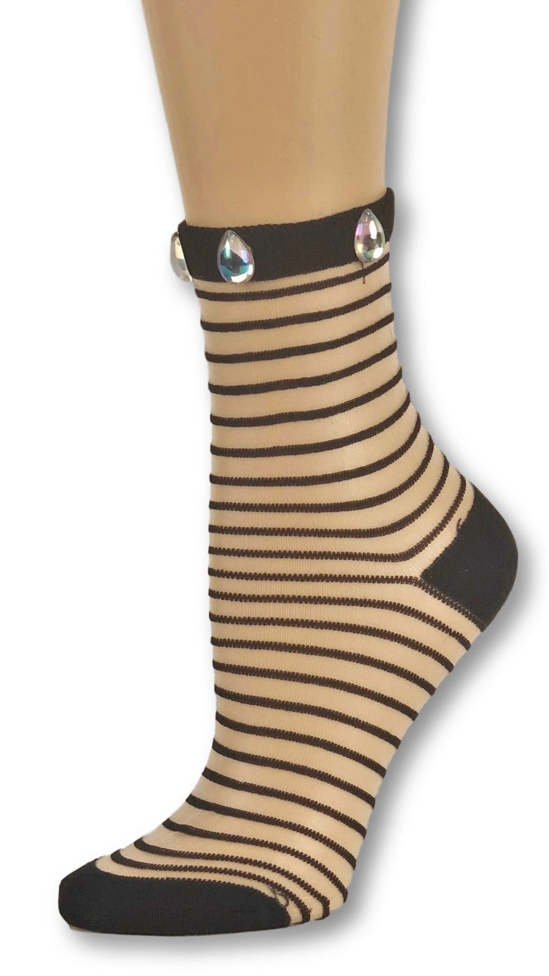 Black Striped Custom Sheer Socks with beads - Global Trendz Fashion®