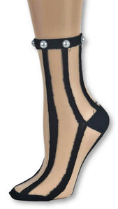 Brunet Black Striped Custom Sheer Socks with beads - Global Trendz Fashion®