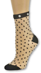 Black Dotted Custom Sheer Socks with beads - Global Trendz Fashion®