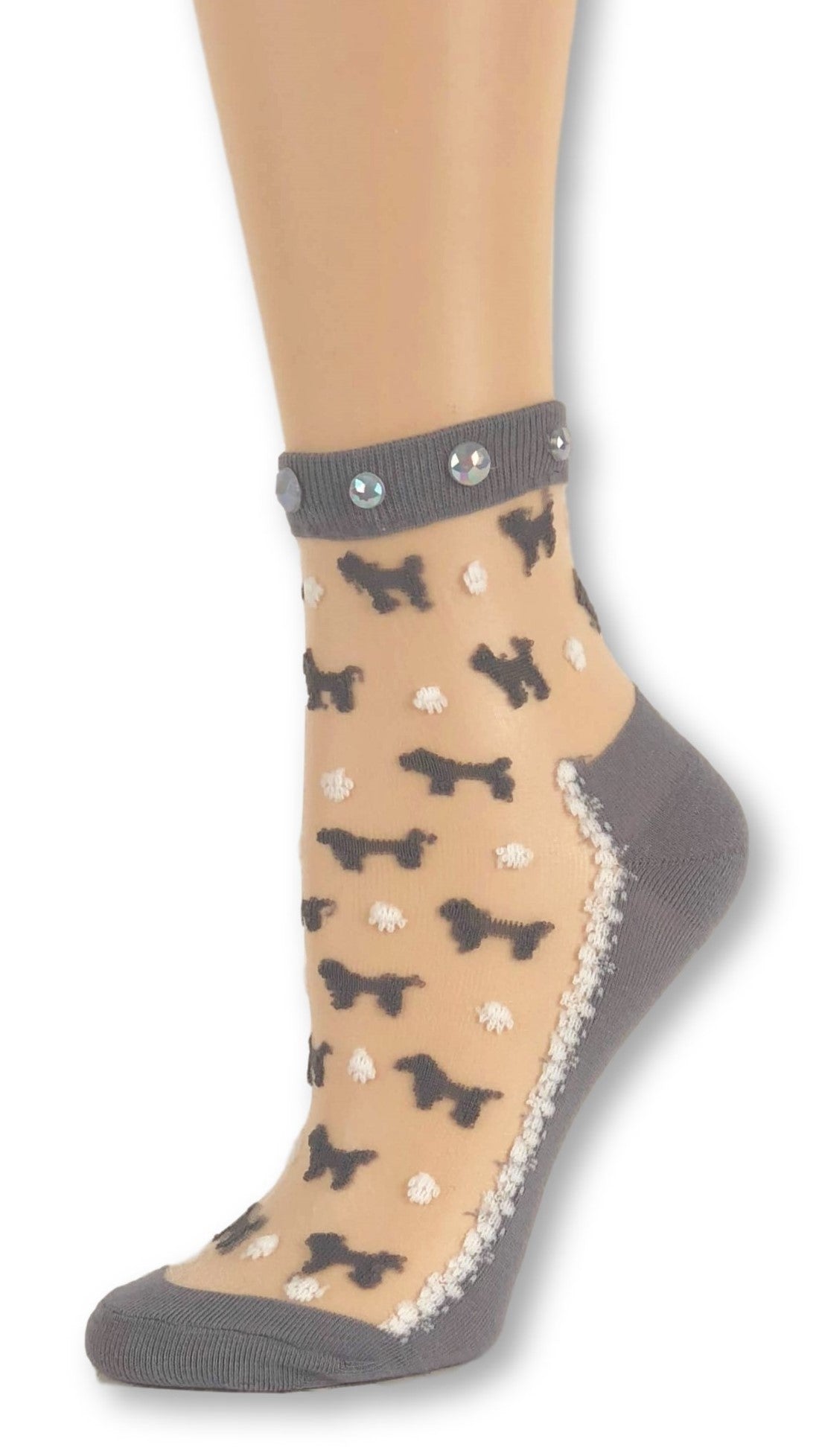 Grey Puppies Custom Sheer Socks with beads - Global Trendz Fashion®