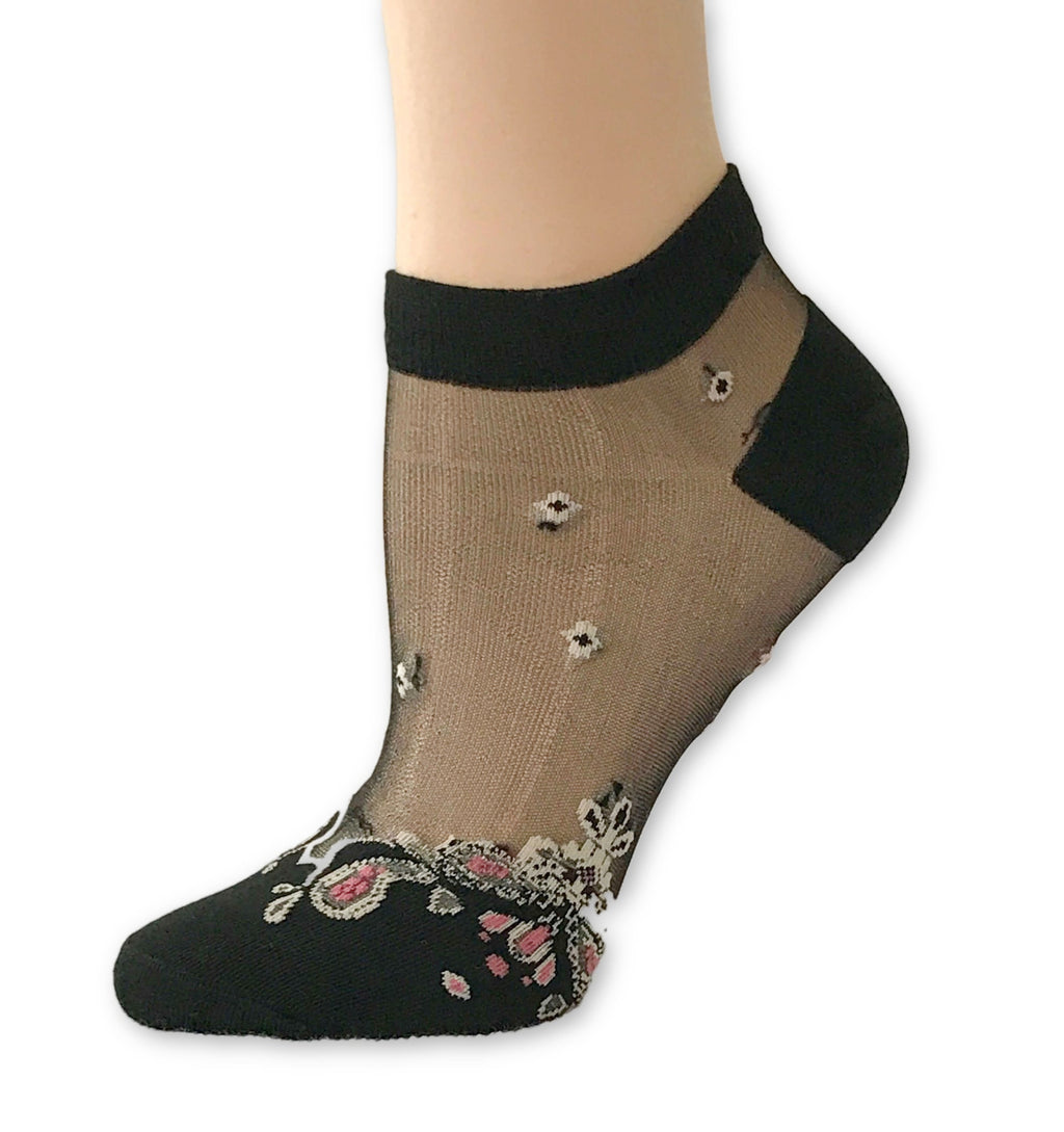 Stunning Black Patterned Ankle Sheer Socks - Global Trendz Fashion®