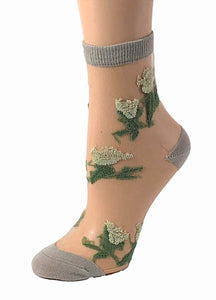 Snazzy Green Flowers Sheer Socks - Global Trendz Fashion®