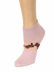 One-Stripped Maroon Flower Ankle Sheer Socks - Global Trendz Fashion®