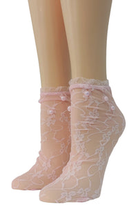Rose Pink Mesh Socks with frill and beads