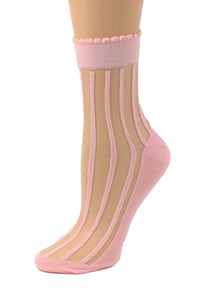 Sharp Pink Striped Sheer Socks - Global Trendz Fashion®