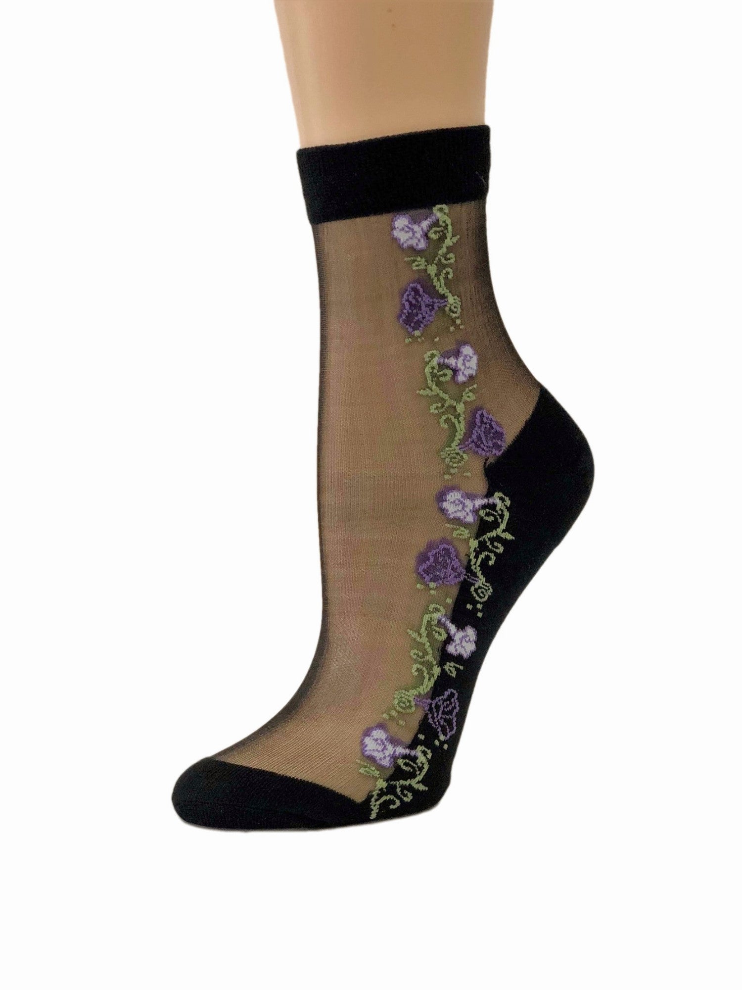 Elegant Purple Flowers Sheer Socks - Global Trendz Fashion®