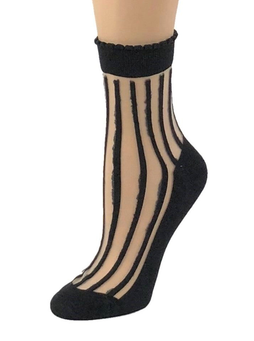 Midnight Black Striped Sheer Socks - Global Trendz Fashion®