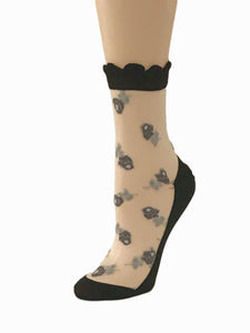 Appealing Brown Flowers Sheer Socks - Global Trendz Fashion®