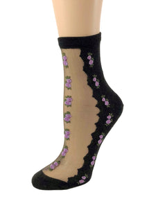 Patterned Purple Flowers Sheer Socks - Global Trendz Fashion®