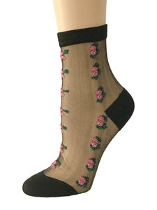 Vertical Pink Flowers Sheer Socks - Global Trendz Fashion®