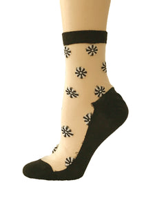 Black/White Flowers Sheer Socks - Global Trendz Fashion®