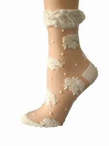 Dazzling White Roses Sheer Socks - Global Trendz Fashion®