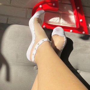 Pearled White Ankle Sheer Socks - Global Trendz Fashion®