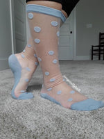 Blue Polka Knee High Sheer Socks