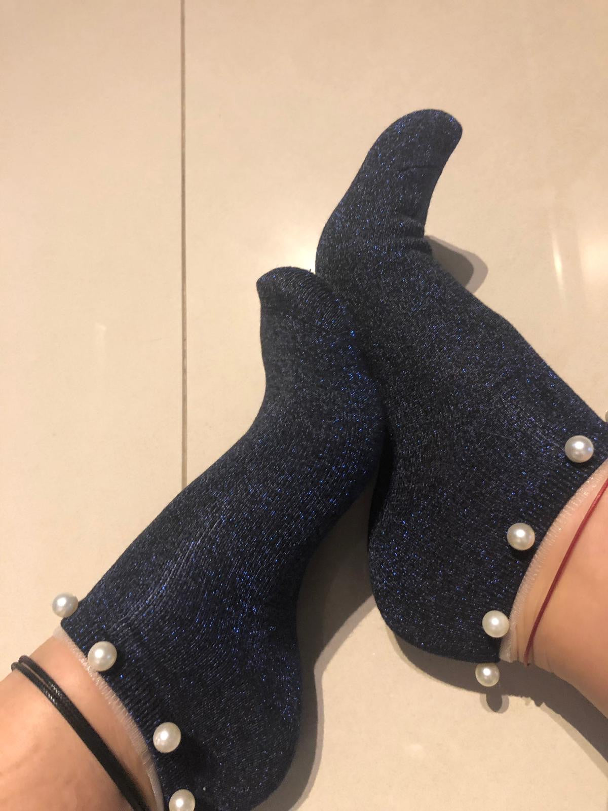 Stunning Pearls Sea Blue Glitter Socks - Global Trendz Fashion®