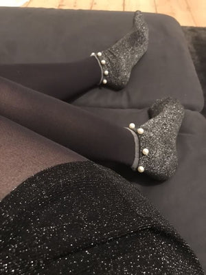 Stunning Pearls Silver Glitter Socks - Global Trendz Fashion®