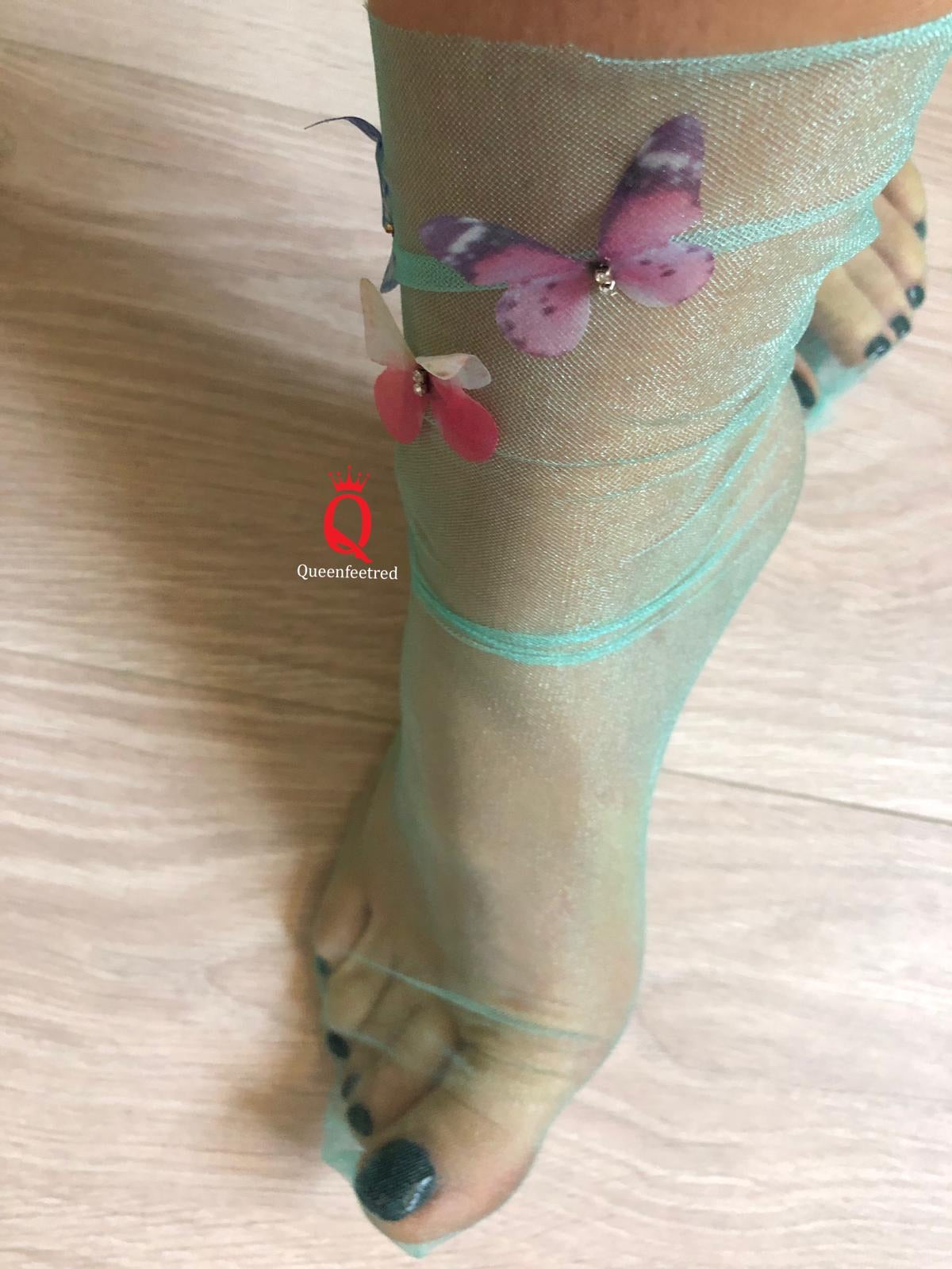 Sea Green Tulle Socks with butterflies - Global Trendz Fashion®