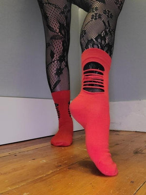 Ripped Bright Red Cotton Socks
