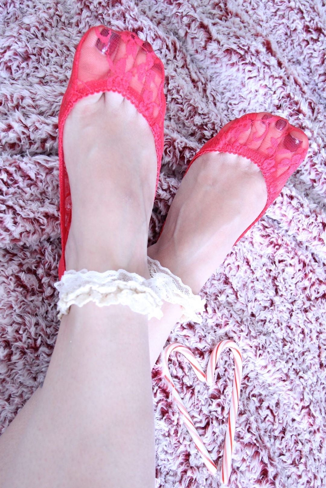 Red Ankle Sheer Socks with antique white Lace - Global Trendz Fashion®