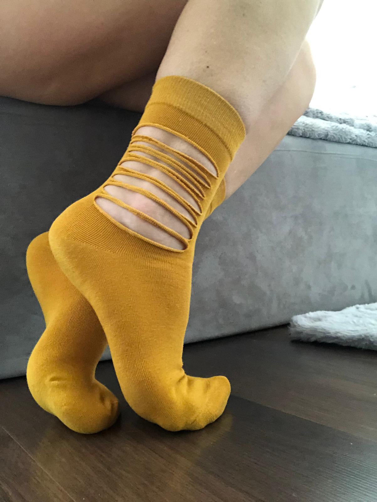 Ripped Mustard Cotton Socks - Global Trendz Fashion®