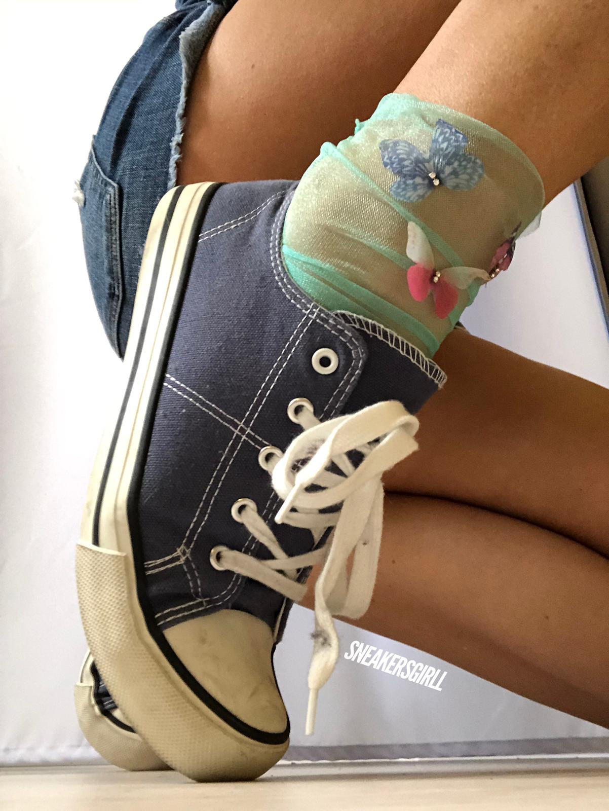 Sea Green Tulle Socks with butterflies - Global Trendz Fashion®