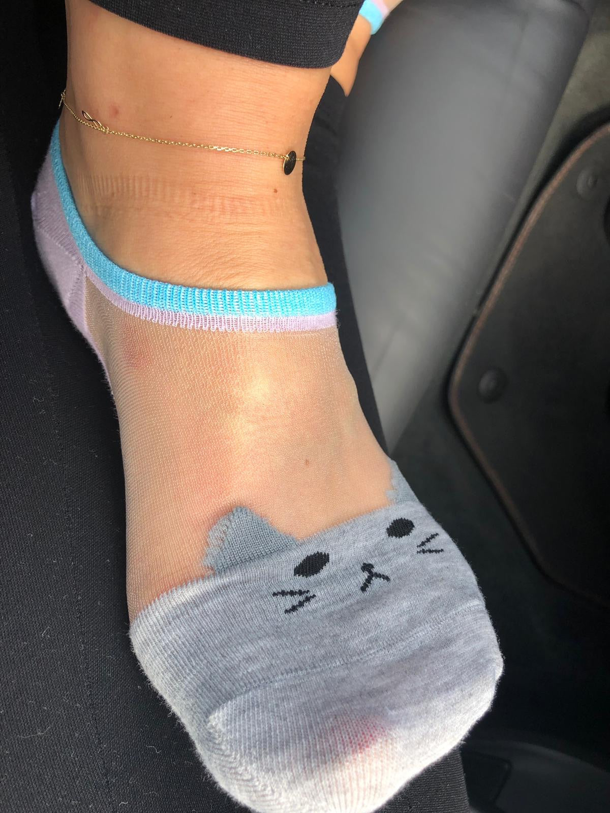 Grey Dotted Cat Ankle Sheer Socks - Global Trendz Fashion®