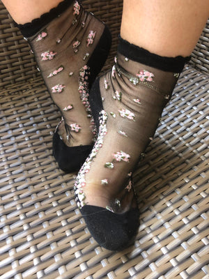 Mini Pink Flowers Sheer Socks - Global Trendz Fashion®